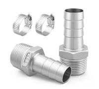 Goldpea Lot de 2 raccords cannelés en acier inoxydable 304 NPT mâle de 1,9 cm vers 2,5 cm pour eau/carburant/air avec 2 colliers de serrage