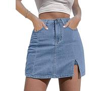 GOLDPKF Jupe d'été pour Femmes Jupe Fendue en Jean Jupe d'été Nouvelle Taille Haute Jupe a-Line Demi-Jupe Jupe Bleu Ciel Large