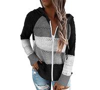 GOLDPKF Pull Femme Chic et Elegant Hoodie Sweat zippé Grande Taille Automne Leger Tendance en Maille Mariniere a Carreaux Bleu S