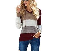 GOLDPKF vêtements Femme Pull Femme Chic Pull Femme Pullover Sweat à Capuche Uni en Maille avec Bords Côtes Manches Longues Tricoté Sauteur Casual Sweats Blouse Col V Top Hauts Rouge Moyen