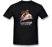 GOLDROAST Man Titanic Movie Poster Jack and Rose Mercerized Cotton Unisex 100% Cotton Short-Sleeve T-Shirts Black XXL