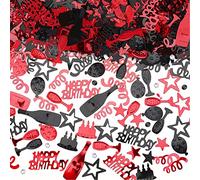 GoldRock Confettis d'anniversaire « Happy Birthday » - Noir et rouge - Confettis - Décoration de table d'anniversaire - Serpentins - Décoration d'anniversaire pour femme et homme
