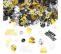 GoldRock Décoration de table Happy Birthday,Décoration de table,Pour anniversaire, femme, homme, confettis, anniversaire,Noir et doré,Confettis à paillettes,Pour anniversaire de mariage