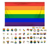 GoldRock Ensemble d'autocollants drapeau LGBTQ Pride, drapeau arc-en-ciel 150 x 90 cm + 50 pièces d'autocollants LGBTQ, drapeaux Pride Progress, drapeau lesbien gay, drapeau arc-en-ciel, drapeau
