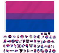 GoldRock Ensemble de drapeaux Bi, 90x150 cm + 60 autocollants Pride, accessoires LGBTQ pour intérieur, extérieur, fêtes de festival, défilés et décorations