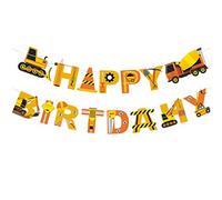 GoldRock Guirlande de Chantier Happy Birthday, Pelleteuse, Décoration d'Anniversaire, Camion/Bulldozer, Bannière Suspendue pour Chantier