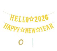 GoldRock Guirlande de fête à paillettes pour le Nouvel An 2026 - Guirlande dorée Happy New Year - Décoration du Nouvel An - Décoration de fête du Nouvel An - Étoiles dorées - Bannière de décoration du
