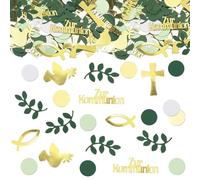 GoldRock Lot de 100 confettis décoratifs de table pour communion, garçon et fille, doré vert, décoration de première communion, décoration de baptême, décoration à disperser en forme de croix