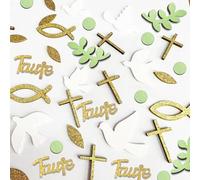 GoldRock Lot de 100 confettis en bois doré pailleté pour baptême Motif croix colombe poisson Décoration de table religieuse