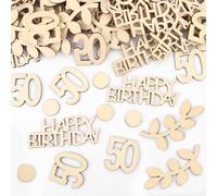 GoldRock Lot de 100 confettis en bois pour 50e anniversaire - 1,5 à 6,3 cm - Décoration de table pour 50 ans - Pour femme et homme - 50 ans - Décoration d'anniversaire - Décoration à disperser
