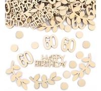 GoldRock Lot de 100 confettis en bois pour 60e anniversaire - 1,5 à 6,3 cm - Décoration de table pour 60 ans - Décoration de fête pour femme et homme - Décoration de 60e anniversaire - Décoration à