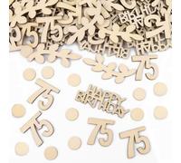 GoldRock Lot de 100 confettis en bois pour 75e anniversaire - 1,5 à 6,5 cm - Décoration de 75 ans - Pour 75 ans - Décoration de table - 75 ans