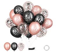 GoldRock Lot de 15 ballons d'anniversaire 50 ans, noirs et or rose, avec ballons à confettis (noir rose, 50e anniversaire)