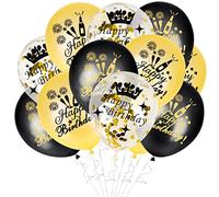 GoldRock Lot de 15 ballons d'anniversaire « Happy Birthday » - Dorés et noirs - Confettis - Pour enfants et femmes - Pour décoration de table