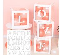 GoldRock Lot de 4 boîtes à ballons transparentes avec 26 lettres A à Z - Boîte à ballons pour mariage, anniversaire, boîte cadeau pour fête prénatale, décoration de fête prénatale