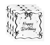 GoldRock Schleife Lot de 20 serviettes d'anniversaire en papier noir 33 x 33 cm, avec nœud Happy Birthday, pour fille, femme, décoration d'anniversaire
