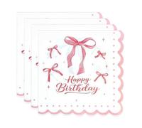 GoldRock Schleife Lot de 20 serviettes d'anniversaire en papier rose 33 x 33 cm, avec nœud Happy Birthday, pour décoration d'anniversaire d'enfant, fille, femme, anniversaire