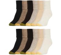 GOLDTOE Classic Turn Cuff Socks, Multipairs Chaussettes, Assortiment de Flocons d'avoine bruyère (12 Paires), Medium (lot Femme