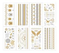 Goldyida 8 Feuilles Tatouages Éphémères Métalliques Autocollants De Tatouage Ephémère Doré Tatouages Métalliques Imperméables Tatouage Visage Maquillage Flash D'or pour adultes femmes enfants