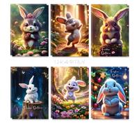 Goldziples Lot de 12 cartes de Pâques - Cartes postales de qualité supérieure avec lapin mignon - Format A6 - Joyeuses Pâques avec dictons - Salutations à la famille - Pour écrire et imprimer