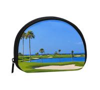 (Golf Course By The Sea) Mini pochette de rangement compacte sac de rangement portable petit porte-monnaie avec fermeture éclair pour femme, noir, taille unique, élégant, Noir , Taille unique, Élégant