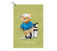 Golf Towel - Cleaning Cloth with Carabiner Clip | Funny Bear Print Design Soft Absorbent Material for Men, Women, Beginners, Club Members, Bag Attachment, Ball Cleaning, Gym or Outdoor Training