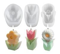 Golgner 3 pcs moules à bougies tulipes, fleurs en silicone 3D, moules en silicone tulipes, moule à bougies en fleurs, pour moulage de bougies DIY, plâtre aromatique, savons, l'artisanat en résine