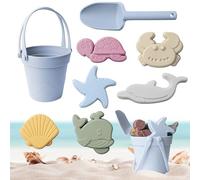 Golgner 8 pcs Ensemble de Jouets de Sable en Silicone, Ensemble de Jouets de Plage en Silicone, Jouet de bac à Sable avec Seau, Pelle, moules à Sable, pour garçons et Filles