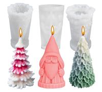 Golgner Lot de 3 moules à bougie en silicone pour sapin de Noël, lutin de Noël, bougies en silicone, sapin de Noël 3D, pour moulage, arôme plâtre, fabrication de bougies DIY