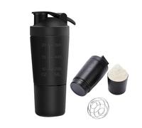 Golgner Shaker à protéines en acier inoxydable - 600 ml - Sans BPA - Avec graduation - Double paroi - Avec tasse de 200 ml - Pour protéines, régime et fitness - Noir