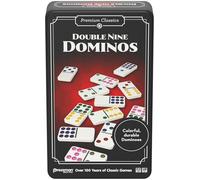 Goliath - DOMINOS DOUBLE 9 - Jeu de Société Classique Familial pour Enfants dès 5 ans - 55 Dominos “Numérotés” de 0 à 9 - Réflexion et Association - 1 à 8 joueurs - Jeu de Dominos Voyage Boîte Métal