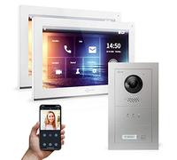 Goliath Interphone vidéo Full HD Hybrid - IP - Application - 1-am - 2 écrans tactiles 10" - Station de Porte encastrée en Aluminium - Module de rétroaction - Ultra Grand Angle 180° - AV-IPS-519