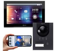 GOLIATH IP Kit d'interphone vidéo en saillie pour une maison familiale (anthracite 180° station de porte, 10" écran tactile noir, App)