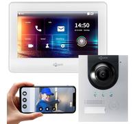 GOLIATH IP Kit d'interphone vidéo en saillie pour une maison familiale (portier argenté 180°, écran tactile 7" blanc, app)