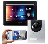 GOLIATH IP Kit d'interphone vidéo en saillie pour une maison familiale (portier argenté 180°, écran tactile 7" noir, app)