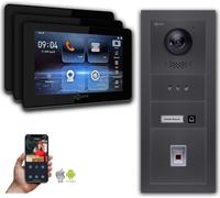 Goliath IP portier vidéo avec caméra 7 pouces d'affichage d'empreintes digitales Anthracite : Boîte de montage en surface : 7 pouces en noir : 3 moniteurs Nombre : 3 moniteurs Couleur : 7 pouces en no
