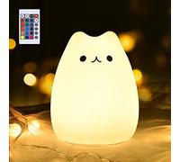 GoLine Veilleuse Enfant Chat LED Lampe de Chevet, 6 Modes Veilleuse Bébé avec Télécommande, LED Lampe 13 Couleurs et Luminosité Ajustables, USB Rechargeable, Cadeau Jouets Cadeau Fille 3-12 Ans.