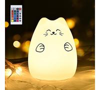 GoLine Veilleuse Enfant Chat LED Lampe de Chevet, 6 Modes Veilleuse Bébé avec Télécommande, LED Lampe 13 Couleurs et Luminosité Ajustables, USB Rechargeable, Cadeau Jouets Cadeau Fille 3-12 Ans.
