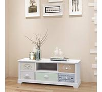 Goliraya Meuble TV en Bois Meuble HiFi Blanc Style Français