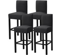 Gollense Lot de 4 housses de tabouret de bar extensibles en jacquard lavable avec dossier amovible pour chaises de bar et de cuisine (noir)