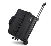 Goloni Sac de Bowling à Double Rouleau avec 2 balles avec Grand Compartiment séparé pour Chaussures de Bowling (jusqu'à US Homme Taille 15) - Poignée rétractable Extensible jusqu'à 101,6 cm, Noir,