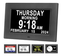 Golony Horloges numériques avec calendrier de jour, date, heure, démence pour personnes âgées, perte de mémoire, malvoyantes, 12 alarmes de rappels d'Alzheimer, AM/PM 12/24 h (17.8 cm, noir)