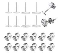 GOLRISEN 100 Paires Boucles d'oreilles Clou Puce Forme en Acier Inoxydable Flat Pad,Bijoux fantaisie avec Fermoirs Embouts Papillon Parfait pour DIY La Fabrication des Boucles d'Oreilles 6mm et 8mm