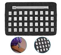 GOLRISEN 37 PCS Outils d'Estampage en Cuir Métal - Acier Argent Poinçonnage pour Lettres A à Z et Numéros 0 à 9 avec Poignée d'Impression - Stamps pour Artisanat