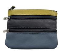 Golunski Porte-monnaie en cuir souple avec 3 fermetures éclair, Bleu et moutarde, S, Pochette à monnaie