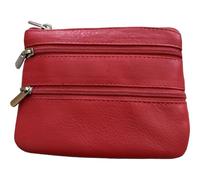 Golunski Porte-monnaie en cuir souple avec 3 fermetures éclair, Rouge, Pochette à monnaie