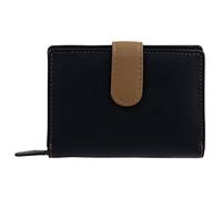 Golunski Portefeuille compact en cuir lisse zippé pour femme Collection Zen, Noir/camel, Décontracté