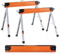 GOLUS Lot de 2 Chevalets de Sciage Pliables, 2 Tréteaux de Scie avec Patins Antidérapants, Structure Triangulaire, Charge Capacité 500 KG, pour Découpe, Sciage, Bricolage(Orange+Argent)