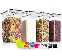 GoMaihe 4L Boite de Rangement Cuisine Lot de 4, Bocaux Hermetiques Alimentaires en Plastique Scellée avec Couvercle, pour Stocker Les Cereales, Pâtes, Farine, Nourriture pour Animaux de Compagnie