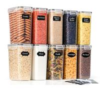 GoMaihe Bocaux de conservation 2 L (lot de 10) : Bocaux hermétiques avec couvercles | Boîtes de rangement pour pâtes et sucre | Sans BPA | Passe au lave-vaisselle | Avec étiquettes et marqueurs